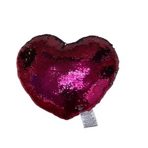 Reversible Sequin Heart Pillow Red & Silver For Decorative Use